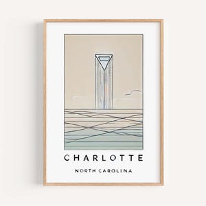 Charlotte Wall Art, Charlotte Print, North Carolina Art, North Carolina Gift, Travel Print, Home Decor, Housewarming Gift, College Wall Art