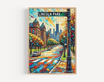 Lincoln Park Chicago – wydruk artystyczny: Tętniący życiem plakat podróżniczy