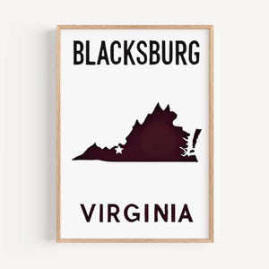 Blacksburg Print Wall Art – Virginia Travel Decor, College Gift & Housewarming VA Poster for Home
