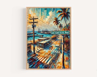Sand Island Access Road Print: Oahu Travel Poster, Honolulu Art