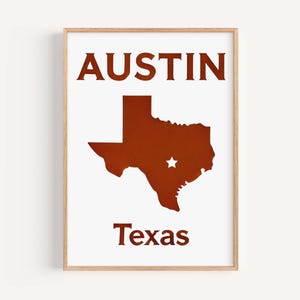 Austin Print Texas Wall Art, Travel Home Decor, Austin TX Gift, Housewarming & College Dorm Room Decoration