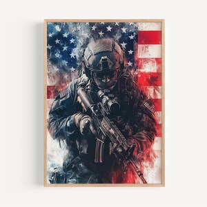 アメリカン・スナイパー・プリント：抽象的なアメリカ愛国心あふれるウォールアート