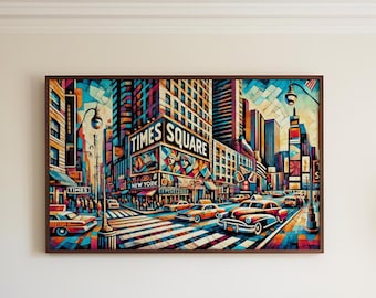 Lámina artística cubista de Times Square: Póster de viaje de Manhattan