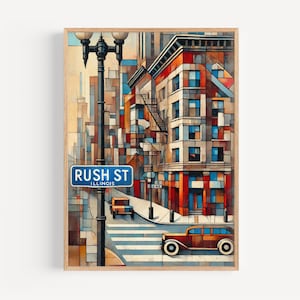 Chicago Rush Street Print: Modern Cityscape Travel Poster