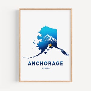 Anchorage kunst aan de muur, Anchorage print, Alaska kunst, AK cadeau, reizen print, decor van het huis, housewarming cadeau, kunst aan de muur college