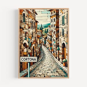 Stampa artistica da parete "Cortona", Italia - Poster di viaggio, opera d'arte europea italiana, regalo perfetto per inaugurazione della casa e regalo per l'Italia, arredamento in stile vintage.