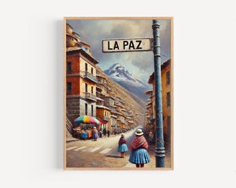 Stampa artistica di La Paz Bolivia: poster di viaggio in Sud America