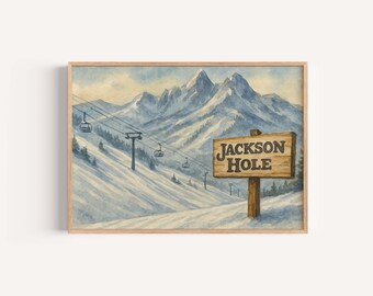 Jackson Hole Ski Mountain Watercolor Art Print