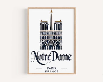 ノートルダム大聖堂のエッチングプリント：ヴィンテージのフランス大