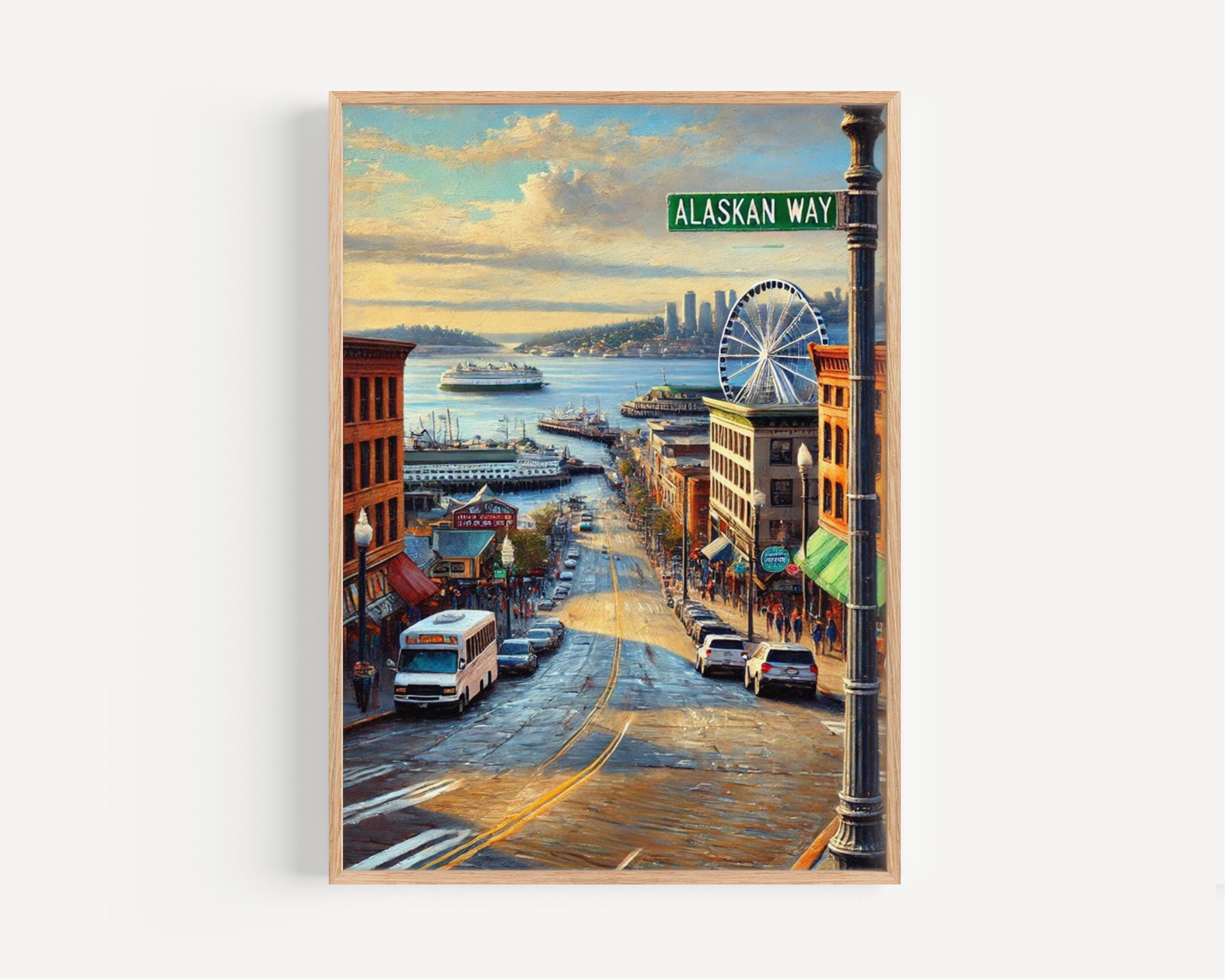 アート・デザイン・音楽 The New Waterfront: A Worldwide Urban Su Seattle Waterfront Print: Alaskan Way Street Sign Art - Washington