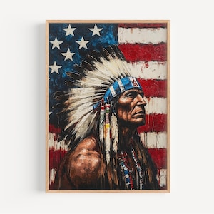 アメリカンチーフアートプリント：抽象的なアメリカの愛国的な壁装飾
