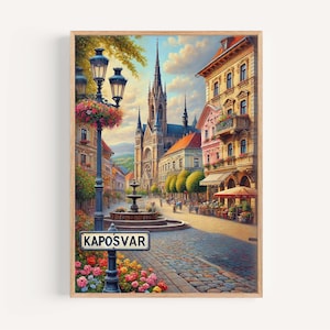 Kaposvar Art Print - Hongarije stad muur kunst, reisposter, Europees cadeau, housewarming decor, Kaposvar reisprint, Hongarije kaartkunst