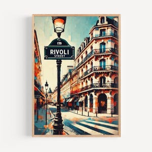 Rivoli Street Wall Art Paris Print, Rue de Rivoli Travel Poster, France Gift, Housewarming Decor, Vintage Style Cityscape Illustration