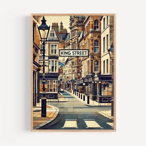 Manchester King Street Wall Art, stampa turistica, souvenir inglese, regalo di inaugurazione della casa, poster del Manchester City, decorazione da viaggio nel Regno Unito