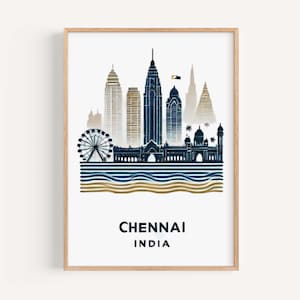 Chennai Print: Indien Reise Wandkunst, Wohnkultur Geschenk, Einweihungsparty & College Akzent, Chennai Indien Kunstwerk Poster