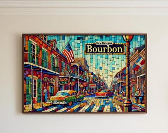 Impresión artística de Bourbon Street: póster de viaje cubista de Nueva Orleans