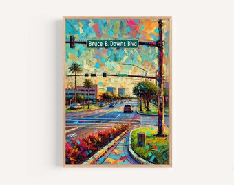 Impression d'art Bruce B. Downs Blvd : Tampa, Floride, affiche de voyage