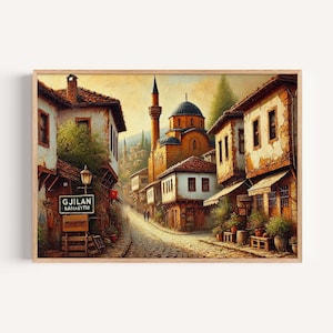 Gjilan-kunstmuurafdruk - Kosovo-reisposter, cadeau Europese stad, housewarmingdecor, Gjilan-muurkunstkaart, uniek Kosovo-kunstwerk