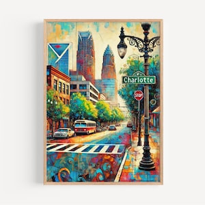 Charlotte Wall Art, Charlotte Print, North Carolina Art, North Carolina Gift, Travel Print, Travel Poster, Housewarming Gift, USA Art