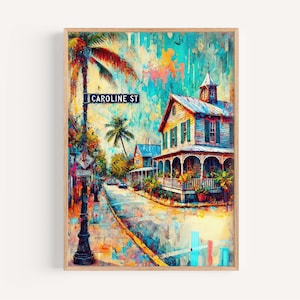 Caroline St Print - Key West Florida Wall Art, Travel Poster, Housewarming & Florida Gift, Coastal Home Decor, FL Art Print
