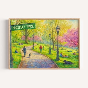 Prospect Park Brooklyn Wall Art | Landscape Painting of Prospect Park with Trees, Path, and Park Visitors | Gift for Nature Lovers