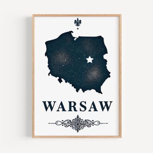 Wall Art Print Polen Warschau – reisdecor, housewarming en collegecadeau, uniek kaartkunstwerk Polen voor thuis