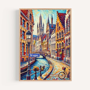 Bruges Art Print – Belgium Travel Poster, European City Wall Decor, Housewarming Gift, Bruges Wall Art, Belgium Art Vintage Style Home Decor