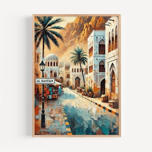 Al Bustan Street Wall Art, Muscat Print, Oman Travel Poster, Coastal Cityscape, Scenic Oman Artwork, Gift for Travelers