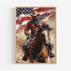 Cowboy Art Abstract USA Wall Art Patriotic American Independence Poster United States Home Decor