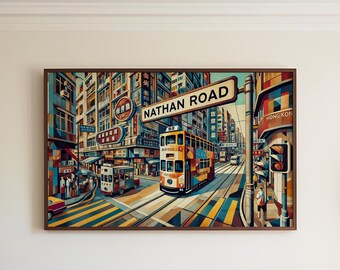 Nathan Road Hong Kong Art Print: Vibrant Travel Poster