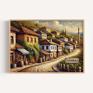 Suhareka Art Travel Print - Kosovo City Wall Art Poster, Europees housewarmingcadeau, Suhareka-kaartdecor, reisposter voor thuis en op kantoor