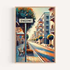 Engomi Cyprus Art Print: Travel Poster, City Street Sign