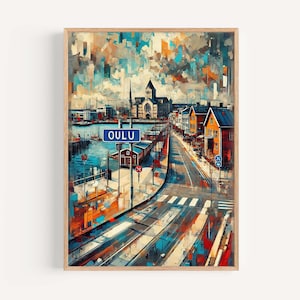 Impressão de parede artística de Oulu - pôster de viagem da cidade da Finlândia, decoração europeia para casa, presente de inauguração, arte de parede escandinava, impressão do mapa de Oulu, Finlândia