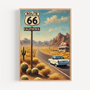 ルート66 ウォールアートプリント - ヴィンテージ カリフォルニア旅行ポスター、アメリカのロードトリップギフト、新築祝いのお土産、レトロな道路標識の装飾