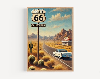 Route 66 Wall Art, California Print, Route 66 Watercolor Art, Road Trip Gift, Travel Print, Travel Poster, Housewarming Gift