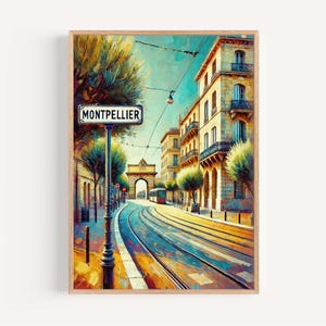 Art mural Montpellier, impression Montpellier, oeuvre d'art Montpellier, cadeau France, impression voyage, affiche de voyage, cadeau de pendaison de crémaillère, oeuvre d'art Français