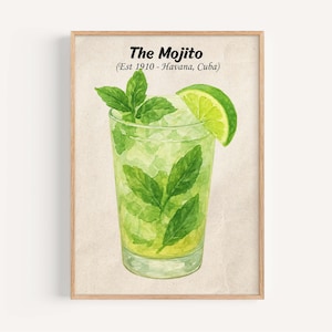 Mojito Cocktail Print: Tropical Bar Art