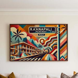 Maui Art Kaanapali Parkway Wall Art Print – Hawaii Travel Poster & Housewarming Gift, Tropical Island Decor