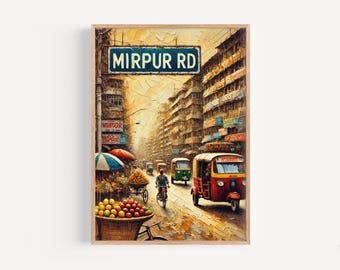 Arte mural de Dhaka, Bangladesh, lámina de Mirpur Road, acuarela de Bangladesh, regalo del sur de Asia, lámina de viaje, póster de viaje, regalo de inauguración de casa