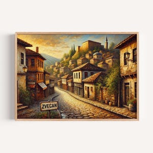 Zvecan Kunstdruck - Kosowo Stadt Reiseplakat, Europäische Wandkunst, Zvecan Geschenk, Housewarming Dekor, einzigartiges Kosowo Kunstwerk, Reise-Zuhause Akzent