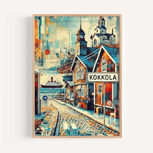 Impresión de pared de Kokkola Art: póster de viaje de Finlandia, decoración escandinava, mapa de ciudades europeas, regalo de inauguración de la casa, arte mural de viaje de Kokkola