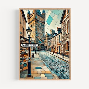 Lámina artística del Castillo de Cardiff: Póster de viaje a Gales, decoración del hogar de Gales
