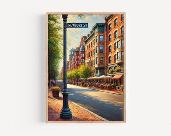 Boston MA Wall Art, Newbury Street Print, Massachusetts Watercolor Art, Boston Gift, Travel Print, Travel Poster, Housewarming Gift