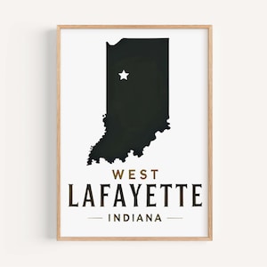 West Lafayette Print - Indiana Wall Art, Travel Home Decor, College Gift & Housewarming Idea, IN Map Poster