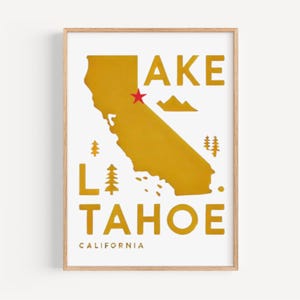 Lake Tahoe Wall Art Print – California, Nevada Map Travel Decor, Lake Tahoe Home Decor, Housewarming & College Gift Painting