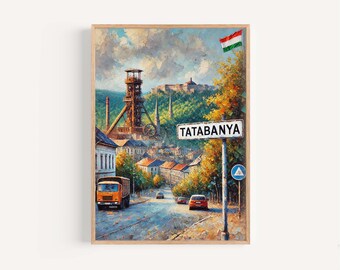 Lámina artística Tatabanya Hungría: Póster de viaje minimalista moderno