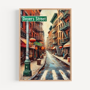 Doyers Street Wall Art Print - Chinatown NYC Travel Poster, Souvenir & Housewarming Gift, Asian Neighborhood Decor