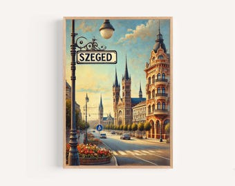 Lámina artística de Szeged, Hungría: Póster de viaje de una ciudad europea