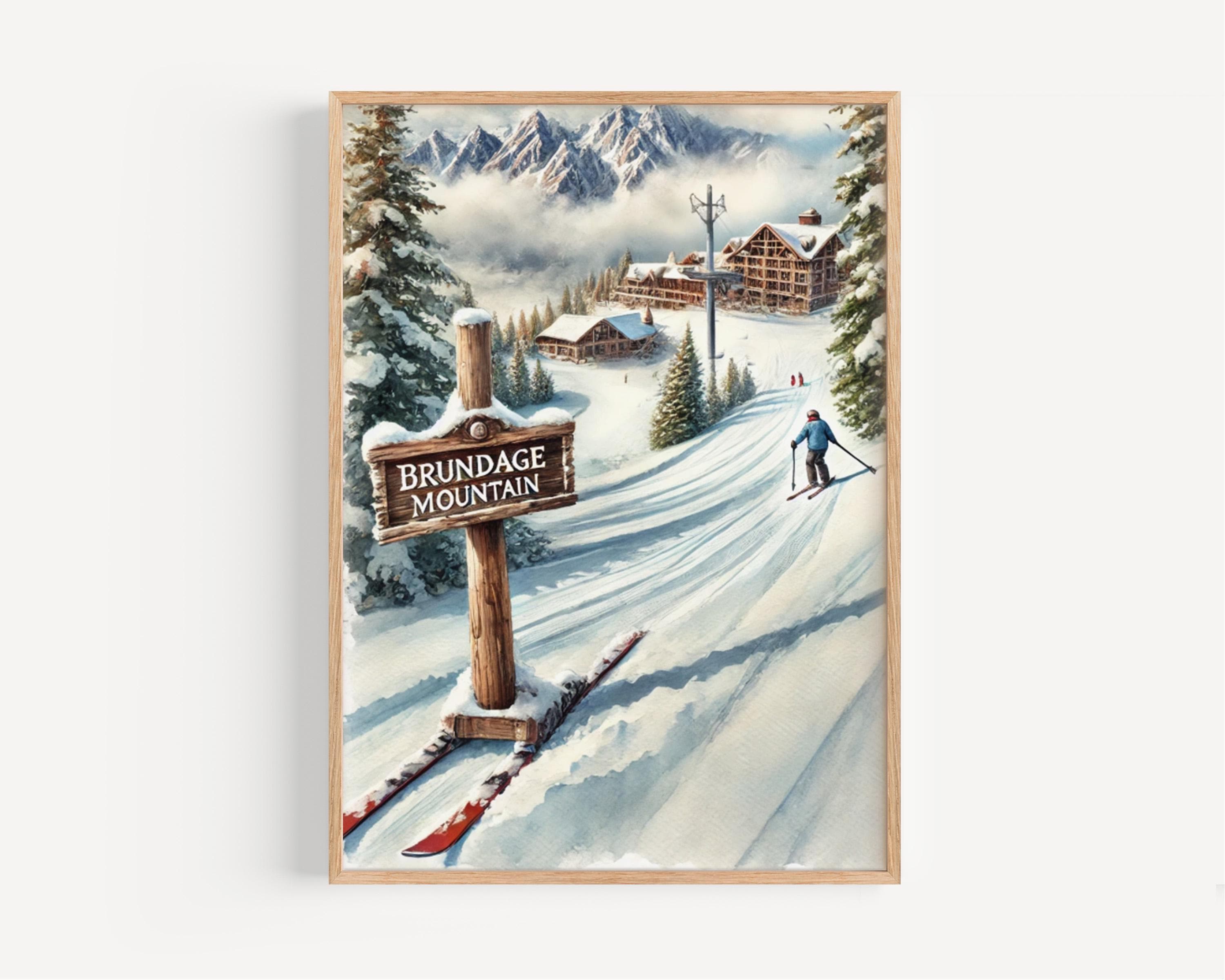 ブランデージ山スキープリント：アイダホの冬の旅行ポスター - Etsy 日本