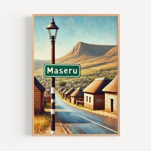 Impression du Lesotho, affiche de voyage, art mural, souvenir africain, conception de carte du Lesotho moderne, cadeau de pendaison de crémaillère